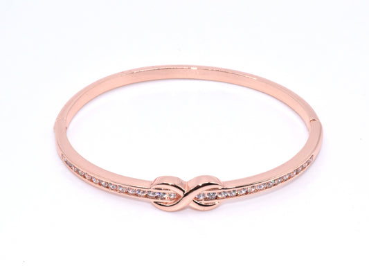 Bracciale Oro Rosa Con Simbolo Dell'Infinito E Strass Di Brillanti Zirconi, Bracciale Rigido Oro, Bracciale Infinito, Regalo Perfetto, Gioiello Indimenticabile.