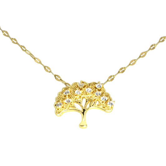 Collana Oro Albero Della Vita Tempestato Di Strass. Collana Oro: Regalo Indimenticabile, Gioiello Prezioso E Significativo.